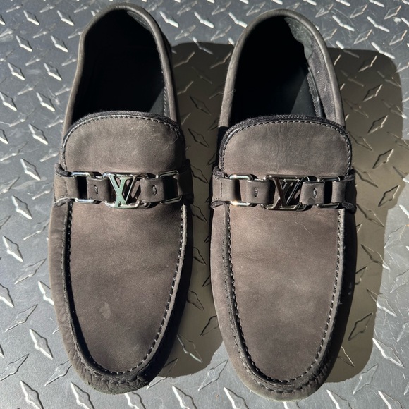 Louis Vuitton Hockenheim Suede Logo Loafers in Grey 8 - Picture 1 of 7